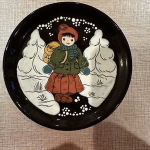 Burkart Folk Art - Winter Set of 2 Swiss Handarbeit Vintage Wall Plaques 4.5 in